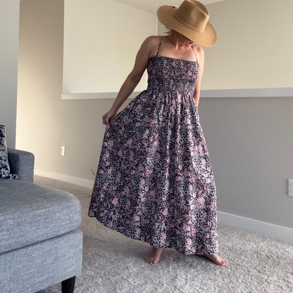 Shirred Top Maxi Dress With Pockets 100% Cotton